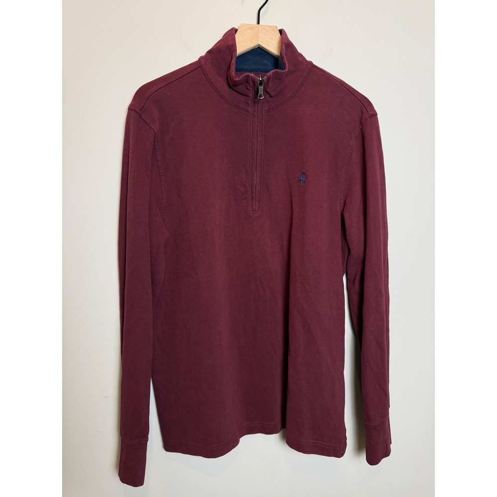 Brooks Brothers Mens M Maroon Quarter Zip Cotton Pullover Long‎ Sleeve Sweater
